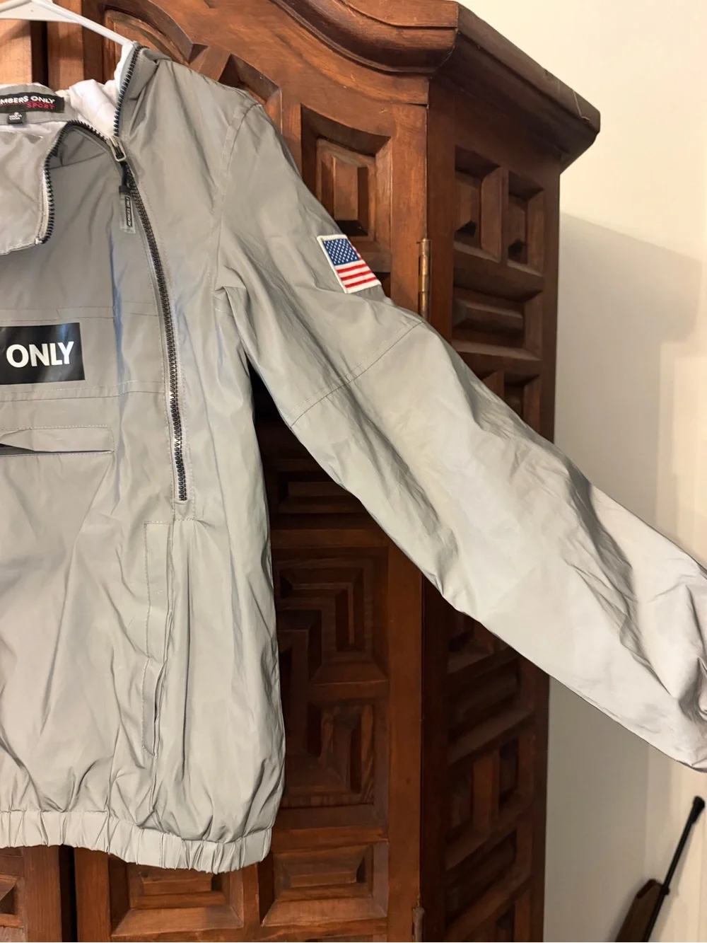 Members Only Light Gray Windbreaker Anorak with Patch